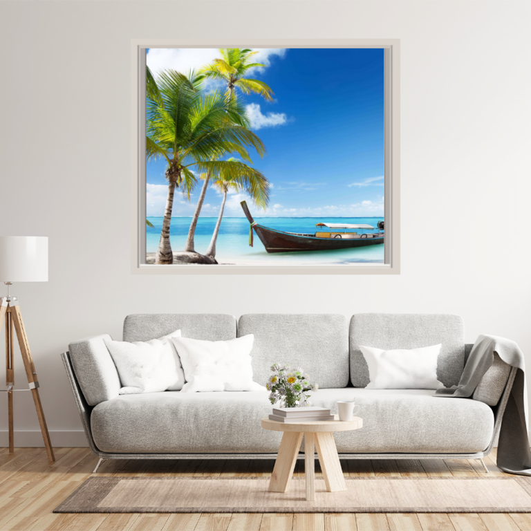 Boat Beach Palm Tree Blue Sky Window Decal Wall Sticker