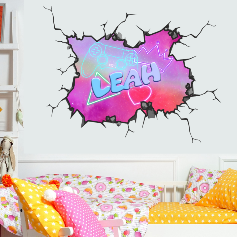 Neon Gamer Name Wall Break (Girl) Decal Wall Sticker