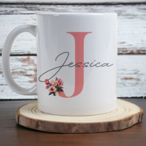 Personalised Gift Mug Name Monogram Girls Flower